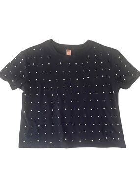 Black Pearl-and Rhinestone Embellished Crop Top by French Twist